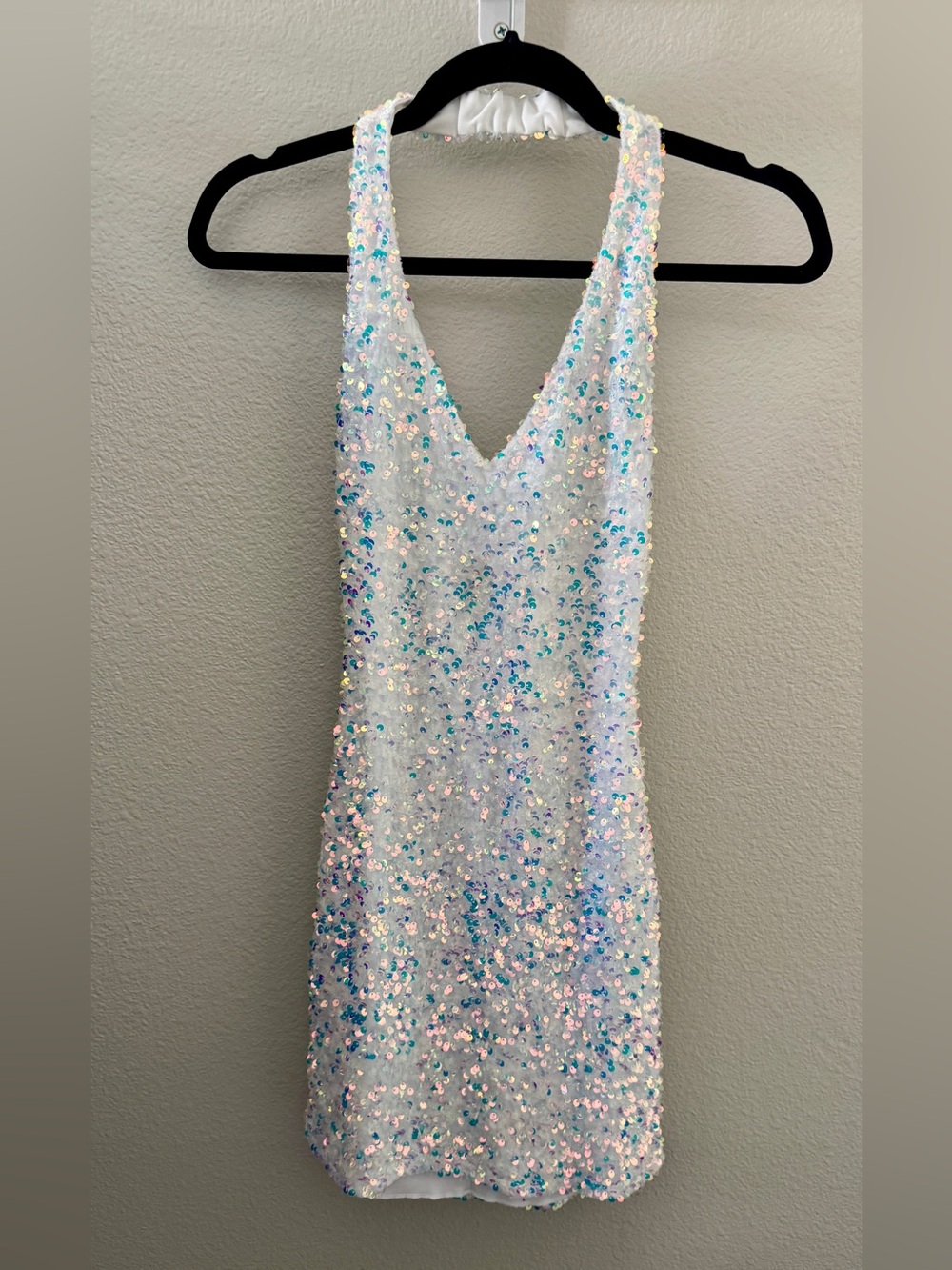 B. Darlin Sequin V-Neck Mini Dress in Iridescent White